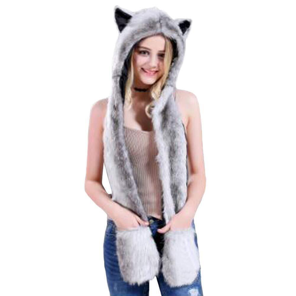 8671 Anime Spirit Animal Hood Hoods Furry Hoodie,Faux Fur Hat with Warm